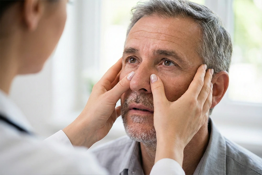 Doctor is diagnosing patient's nose from sinus disorders 4 Doctor is diagnosing patient's nose from sinus disorders
